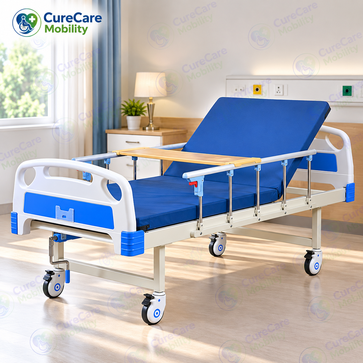 Premium Manual Semi Fowler Cot with Wheels for Home & Hospital
Adjustable Backrest Cot with ABS Head & Foot Boards, Side Rails & 5-Inch Castors