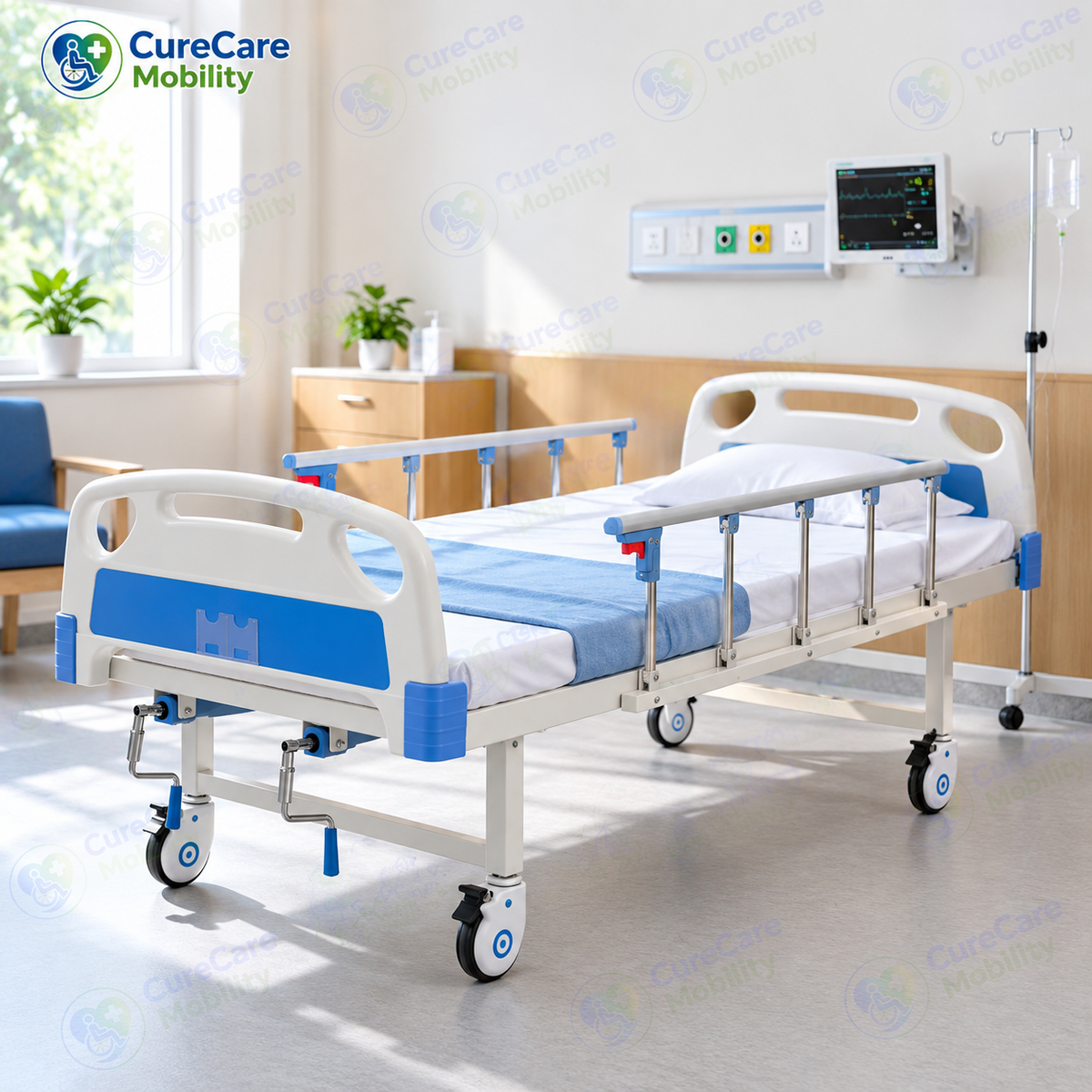 Premium Double Fowler Cot with Wheels for Home & Hospital Use