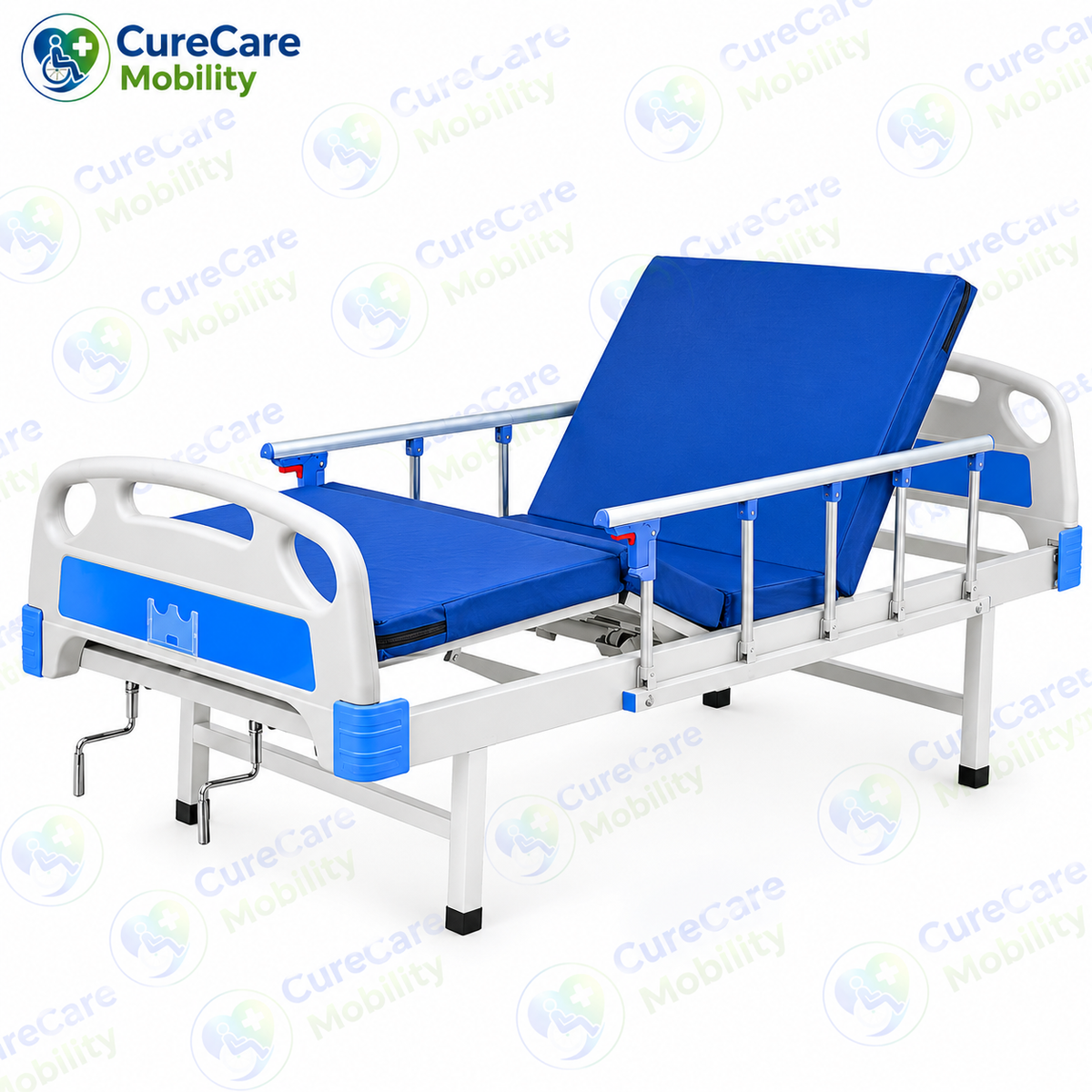 Premium Manual Fowler Cot Without Wheels – Adjustable Backrest
Hospital & Home Care Cot with ABS Head & Foot Boards and Side Rails