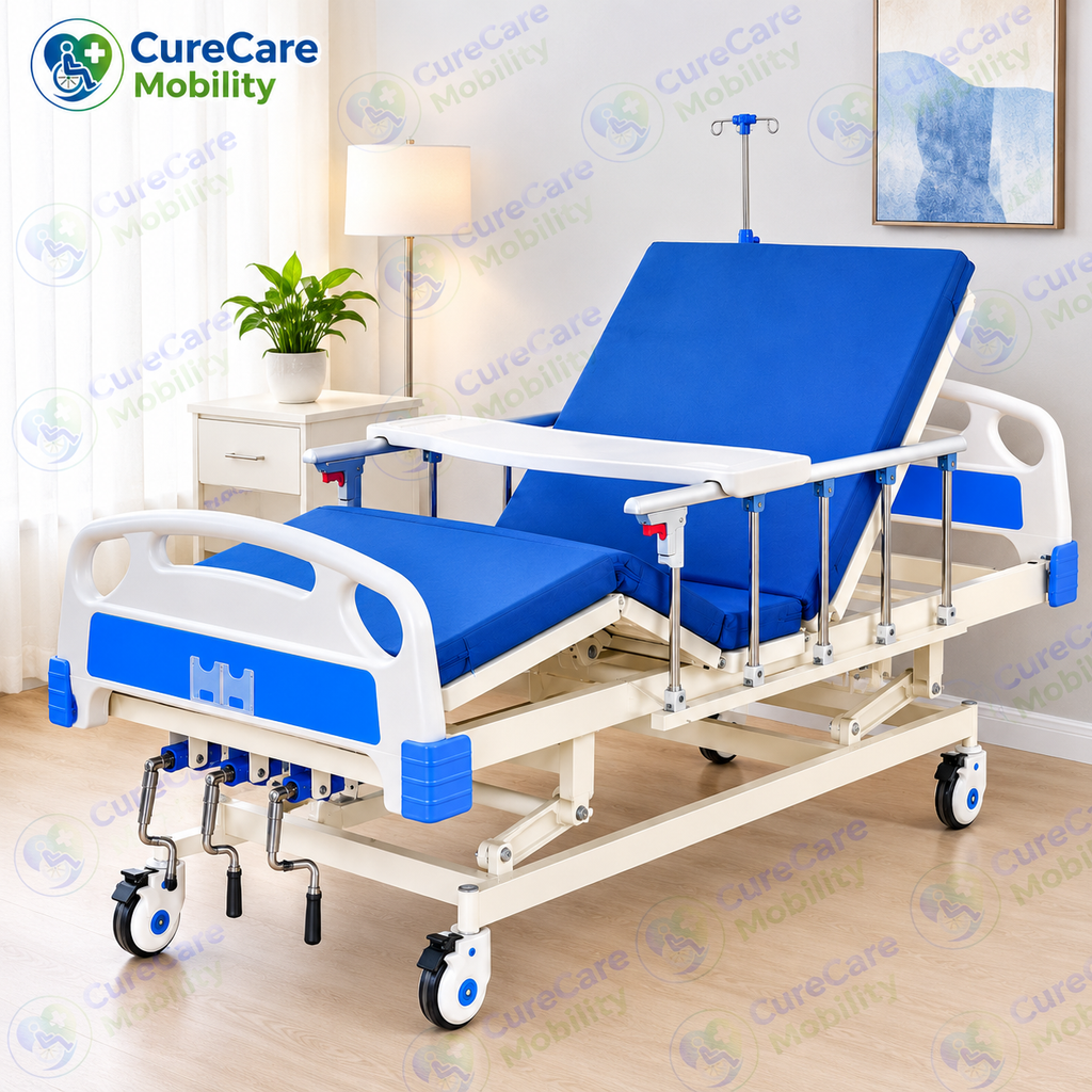 Electric 3 Function Fowler Cot with Adjustable Height
Motorized Hospital Bed with Side Rails, Castors & IV Stand