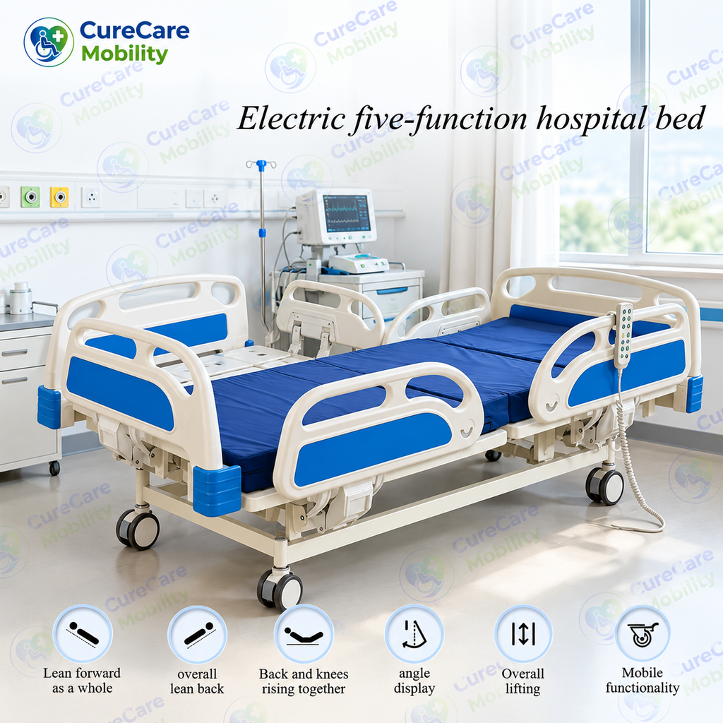 Premium 5 Function Electric Fowler Cot with ABS Side Rails
Motorised Hospital Bed with Height, Backrest & Leg Adjustment
Electric Fowler Cot with Wheels, Remote Control & IV Stand