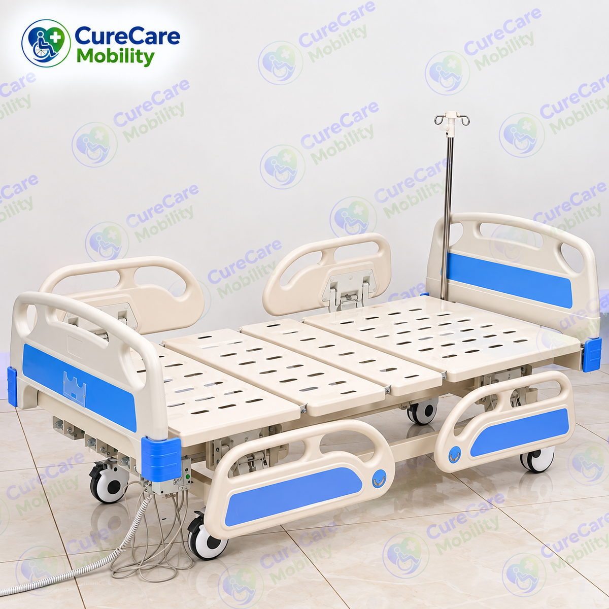 Premium 5 Function Electric Fowler Cot with ABS Side Rails
Motorised Hospital Bed with Height, Backrest & Leg Adjustment
Electric Fowler Cot with Wheels, Remote Control & IV Stand