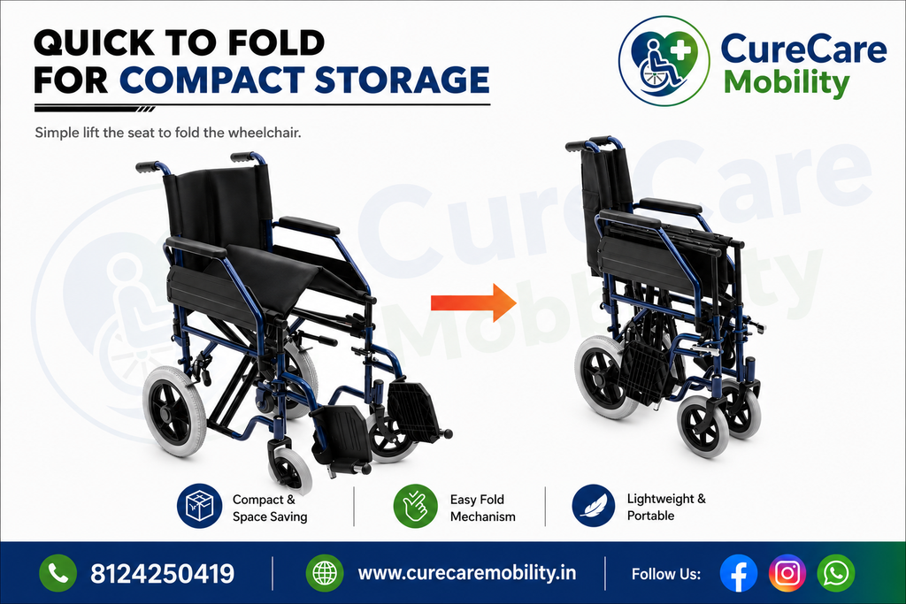 Foldable Wheelchair with Removable Arm & Foot Rest | Lightweight Transport Wheelchair