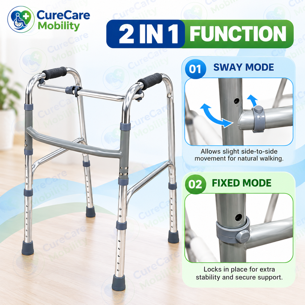 Lightweight Aluminium Frame & Foldable Walker with Height Adjustable, Reciprocating Walking Frame