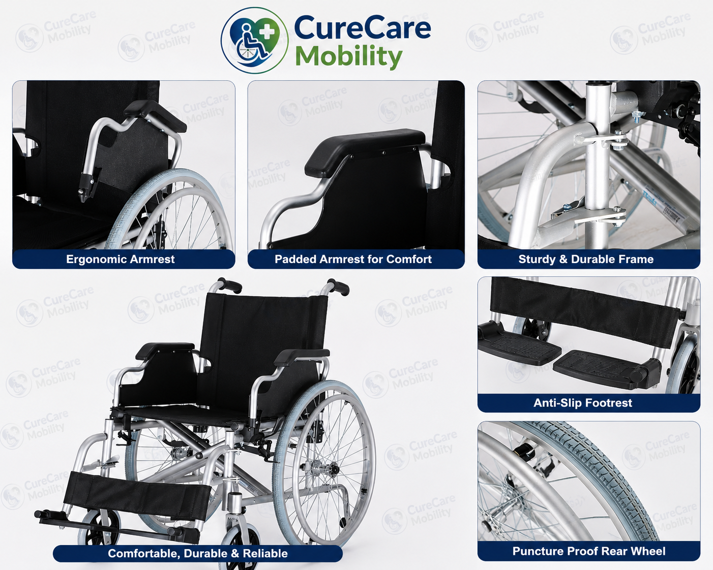 Lightweight Foldable Aluminium Wheelchair with Flip-Up Armrest & Detachable Footrest