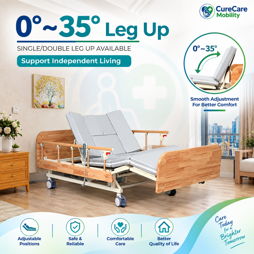 Electric Nursing Bed with Mattress | Adjustable Home Care Hospital Bed | 5 Function Motorized Medical Bed
