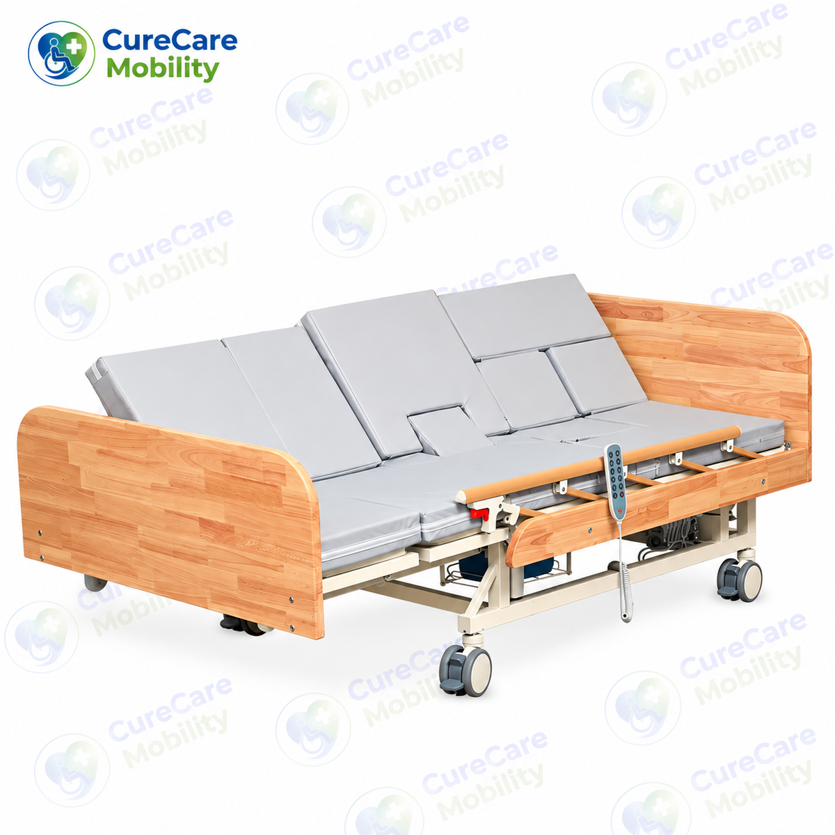 Electric Nursing Bed with Mattress | Adjustable Home Care Hospital Bed | 5 Function Motorized Medical Bed