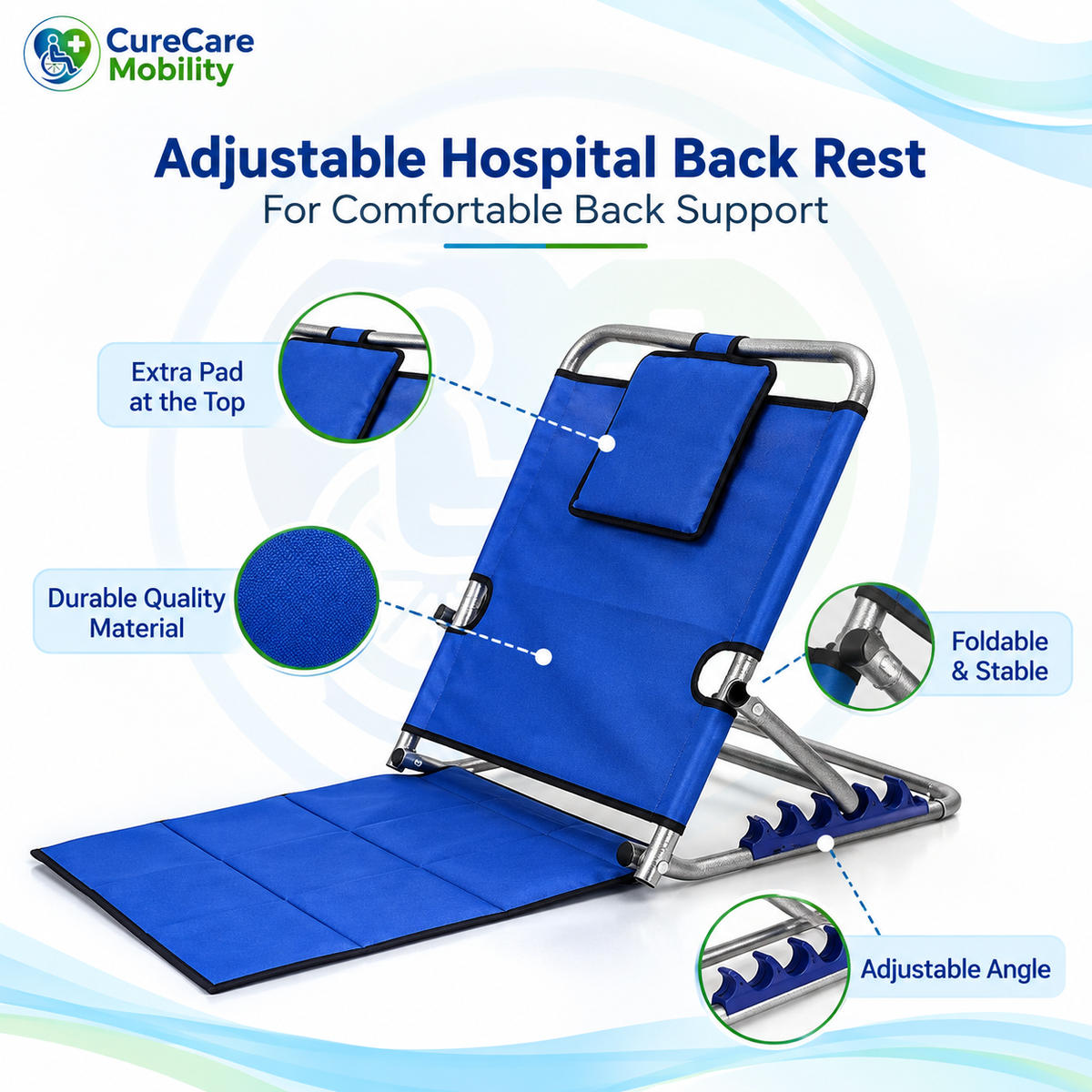 Adjustable Bed Backrest Support | Foldable Hospital Back Rest for Bed | Portable Reading & Sitting Support