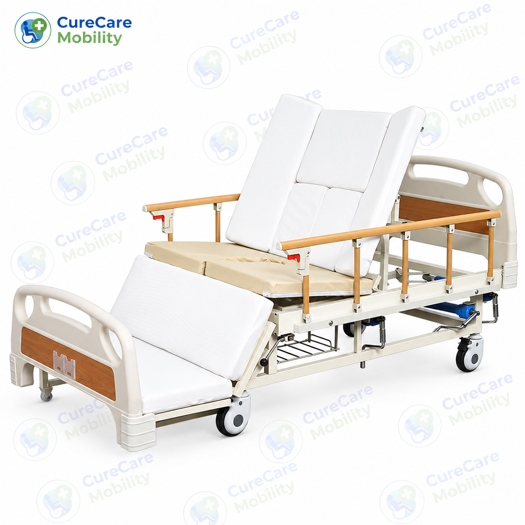 Manual Nursing Bed with Mattress | Adjustable Hospital Bed with Side Rails & Bedpan