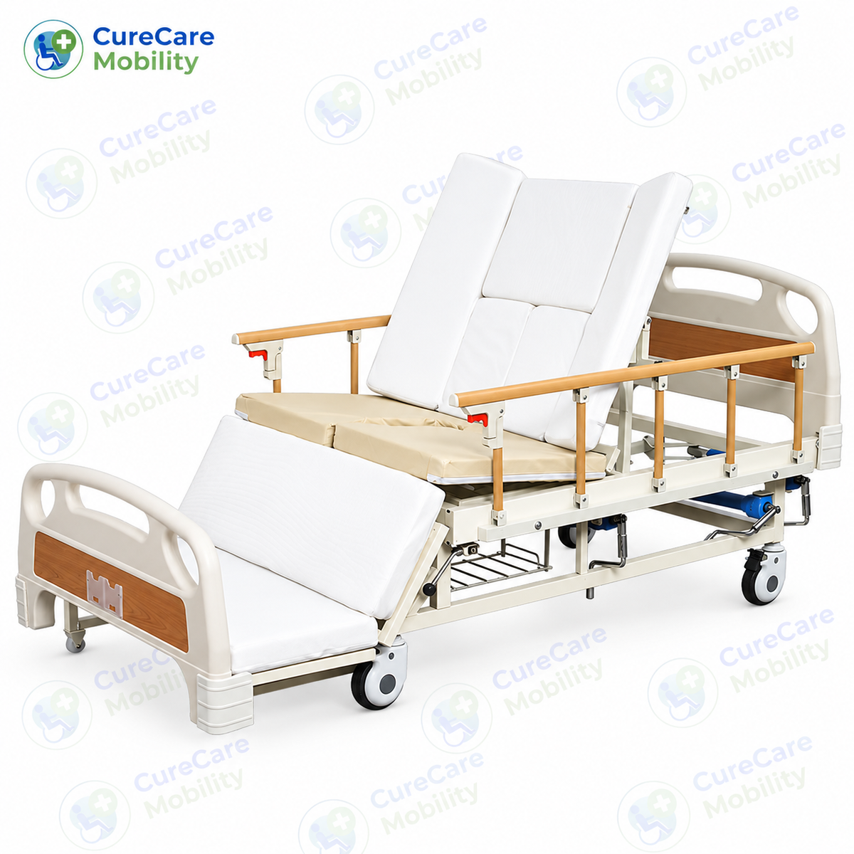 Manual Nursing Bed with Mattress | Adjustable Hospital Bed with Side Rails & Bedpan