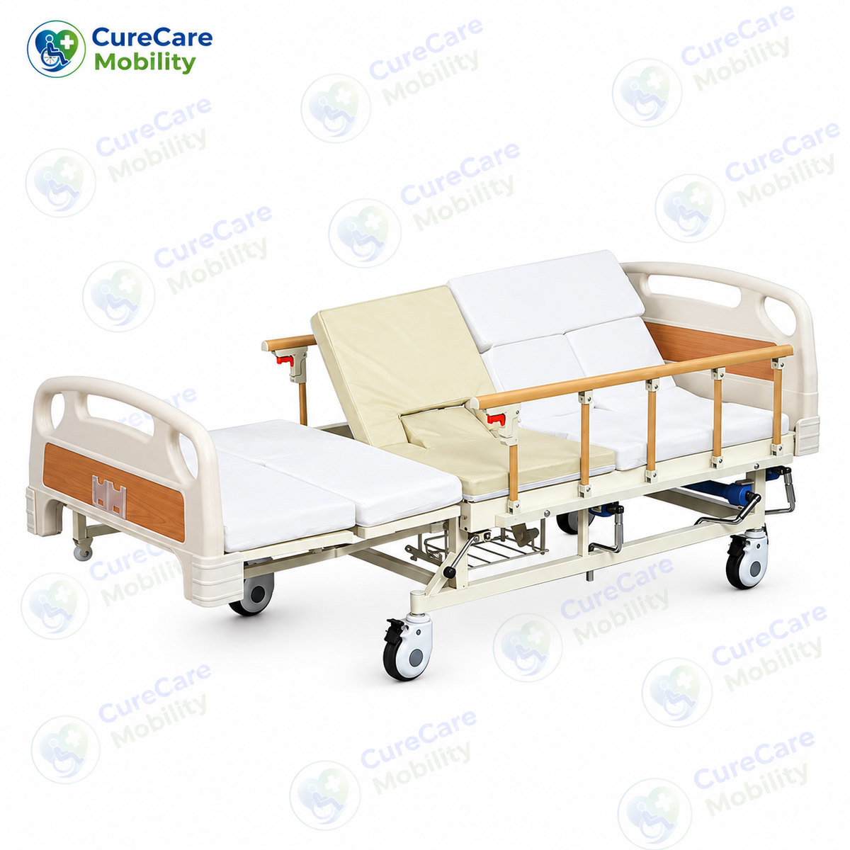 Manual Nursing Bed with Mattress | Adjustable Hospital Bed with Side Rails & Bedpan