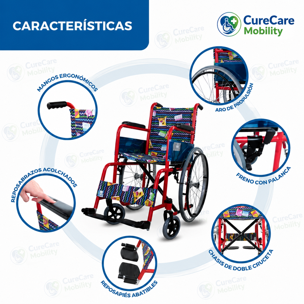 Children's Manual Wheelchair Red with Printed Upholstery