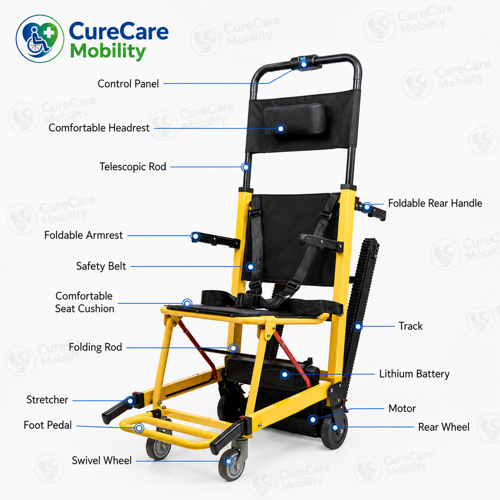 Electric Staircase Climbing Wheelchair - Foldable Battery Powered