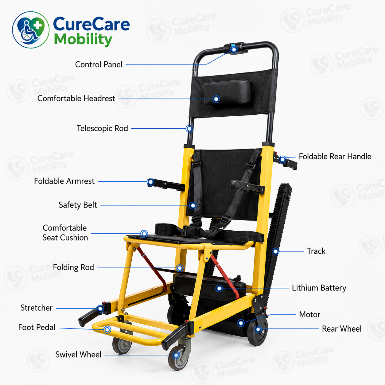 Electric Staircase Climbing Wheelchair - Foldable Battery Powered