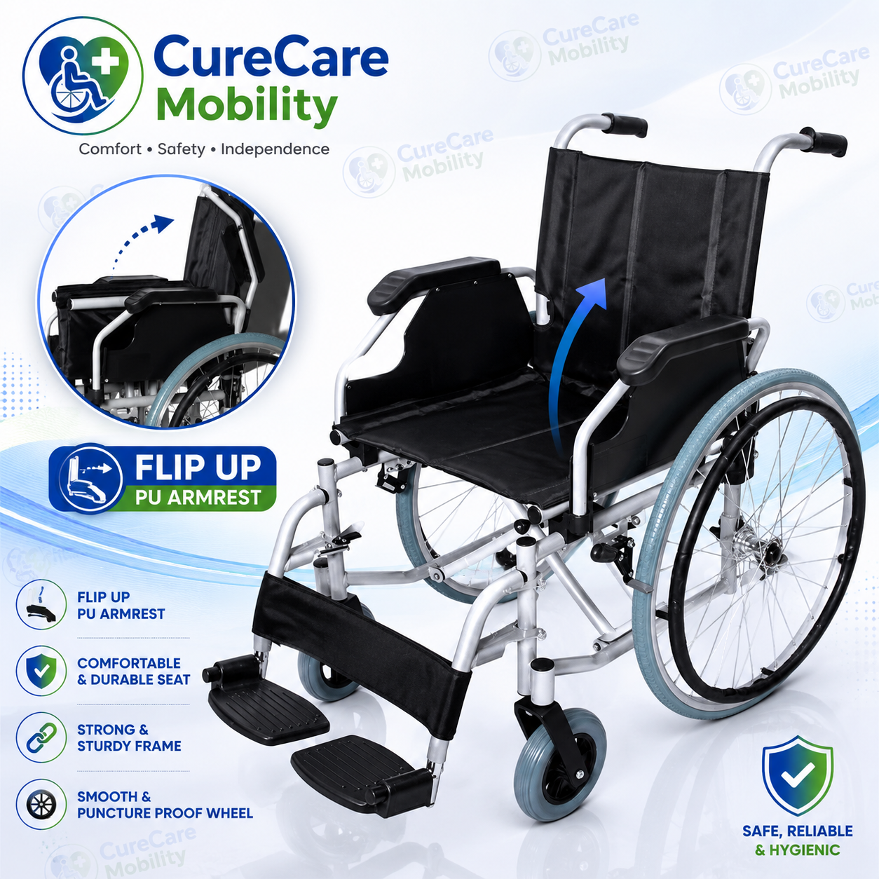 Lightweight Foldable Aluminium Wheelchair with Flip-Up Armrest & Detachable Footrest