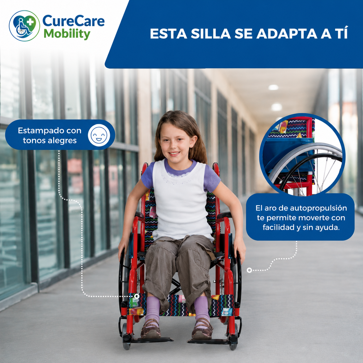 Children's Manual Wheelchair Red with Printed Upholstery