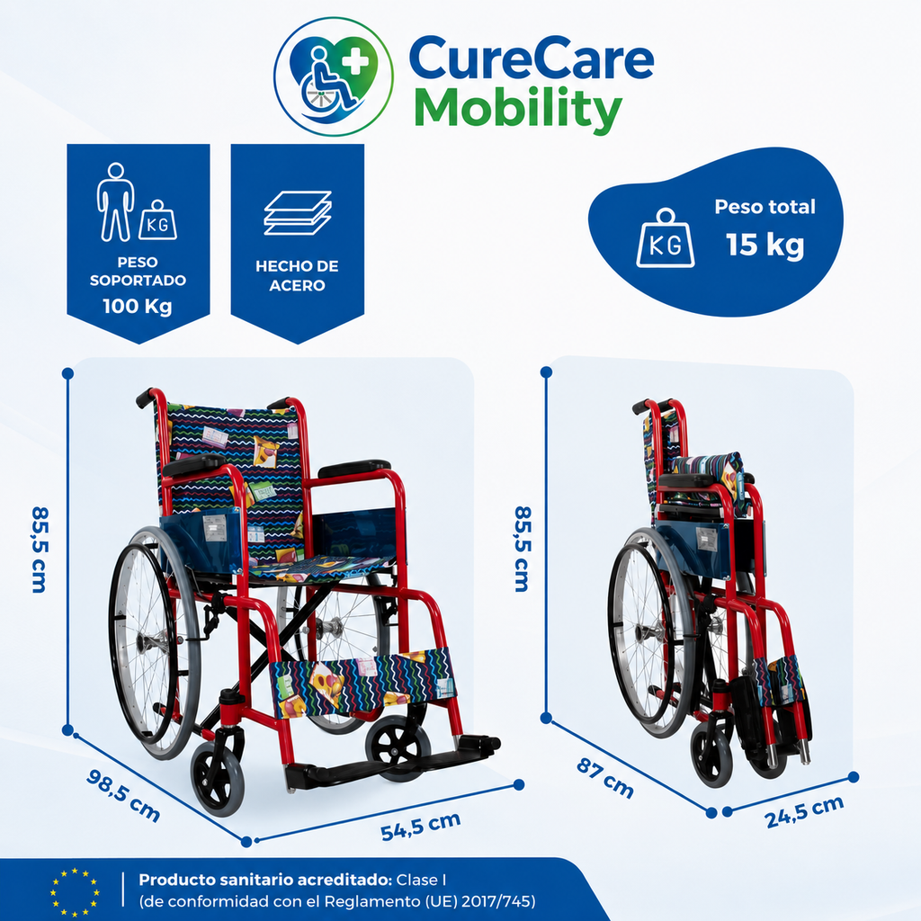 Children's Manual Wheelchair Red with Printed Upholstery