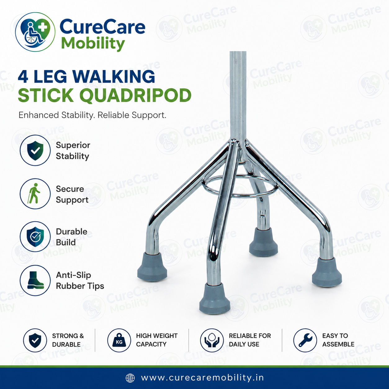 Adjustable Quadripod Walking Stick | 4 Leg Aluminium Walking Cane