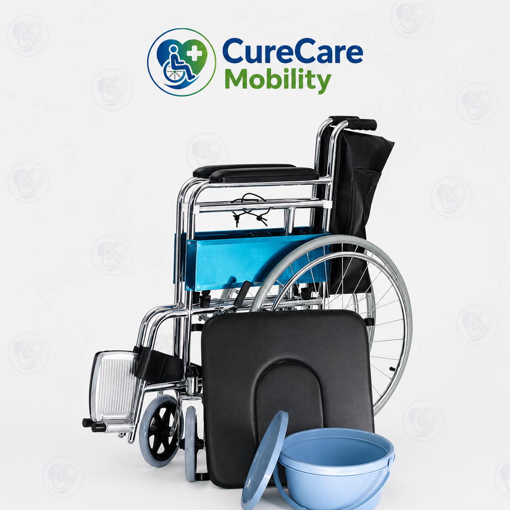 U-Cut Foldable Commode Wheelchair | Self Propelled Wheelchair with Removable Commode Bucket