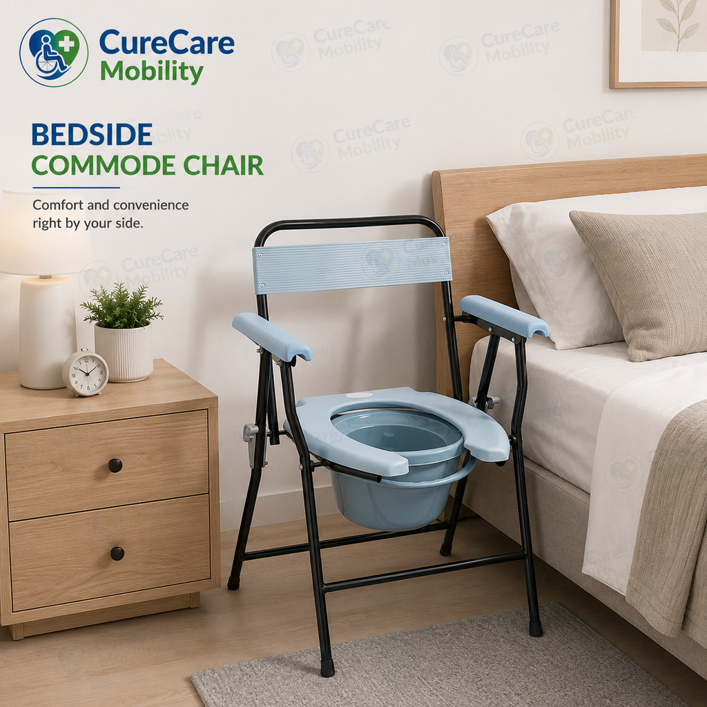 Foldable U-Cut Commode Chair with Removable Bucket | Portable Toilet Chair for Elderly & Patients