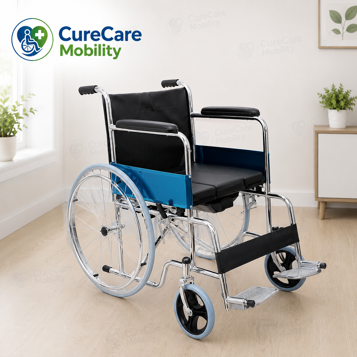 U-Cut Foldable Commode Wheelchair | Self Propelled Wheelchair with Removable Commode Bucket