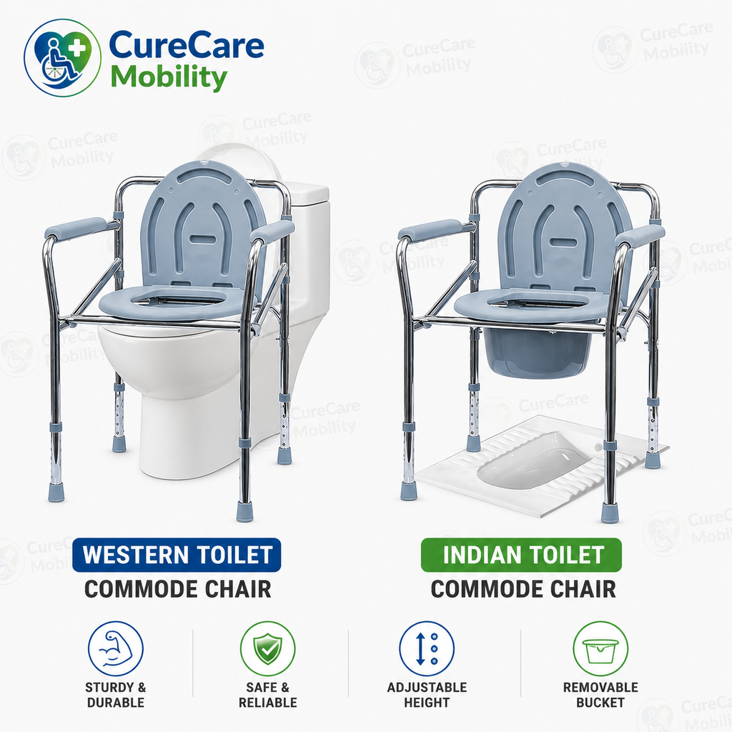Height Adjustable Multipurpose Portable Commode Chair | Foldable Toilet Safety Chair with Bucket
