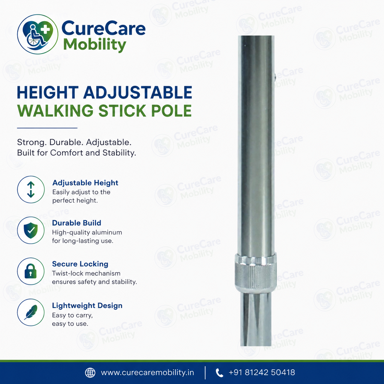 Adjustable Quadripod Walking Stick | 4 Leg Aluminium Walking Cane