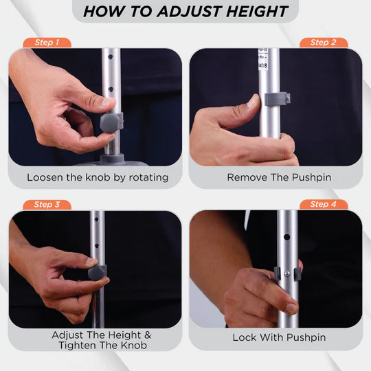 Vissco L Shape Tripod Stick for Physically Challeged | Light Weight & Adjustable Height (Grey)