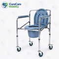 Height Adjustable Foldable Commode Chair with Wheels | Multipurpose Portable Toilet Chair