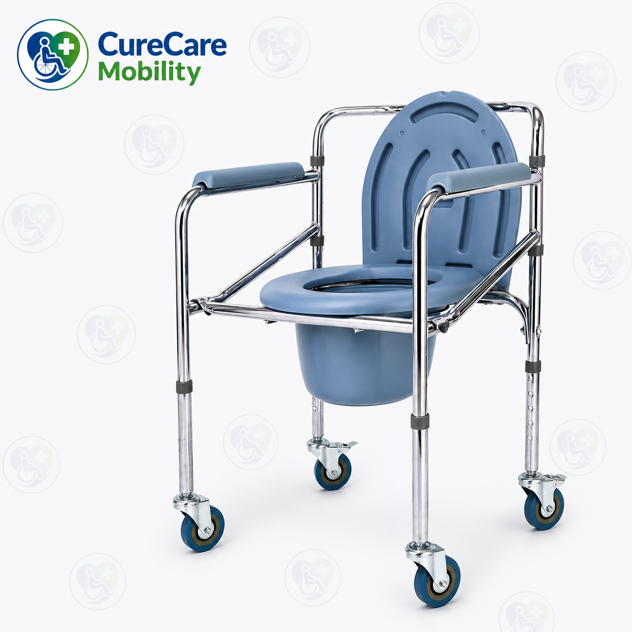 Height Adjustable Foldable Commode Chair with Wheels | Multipurpose Portable Toilet Chair