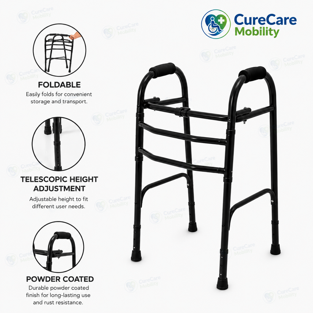Basic Foldable Powder Coated Walker with Adjustable Height