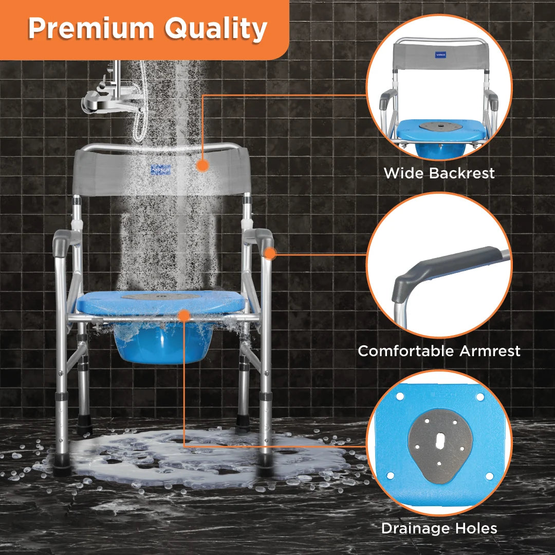 3-in-1 Foldable Aluminium Commode Shower Chair | Height Adjustable Toilet & Bath Chair