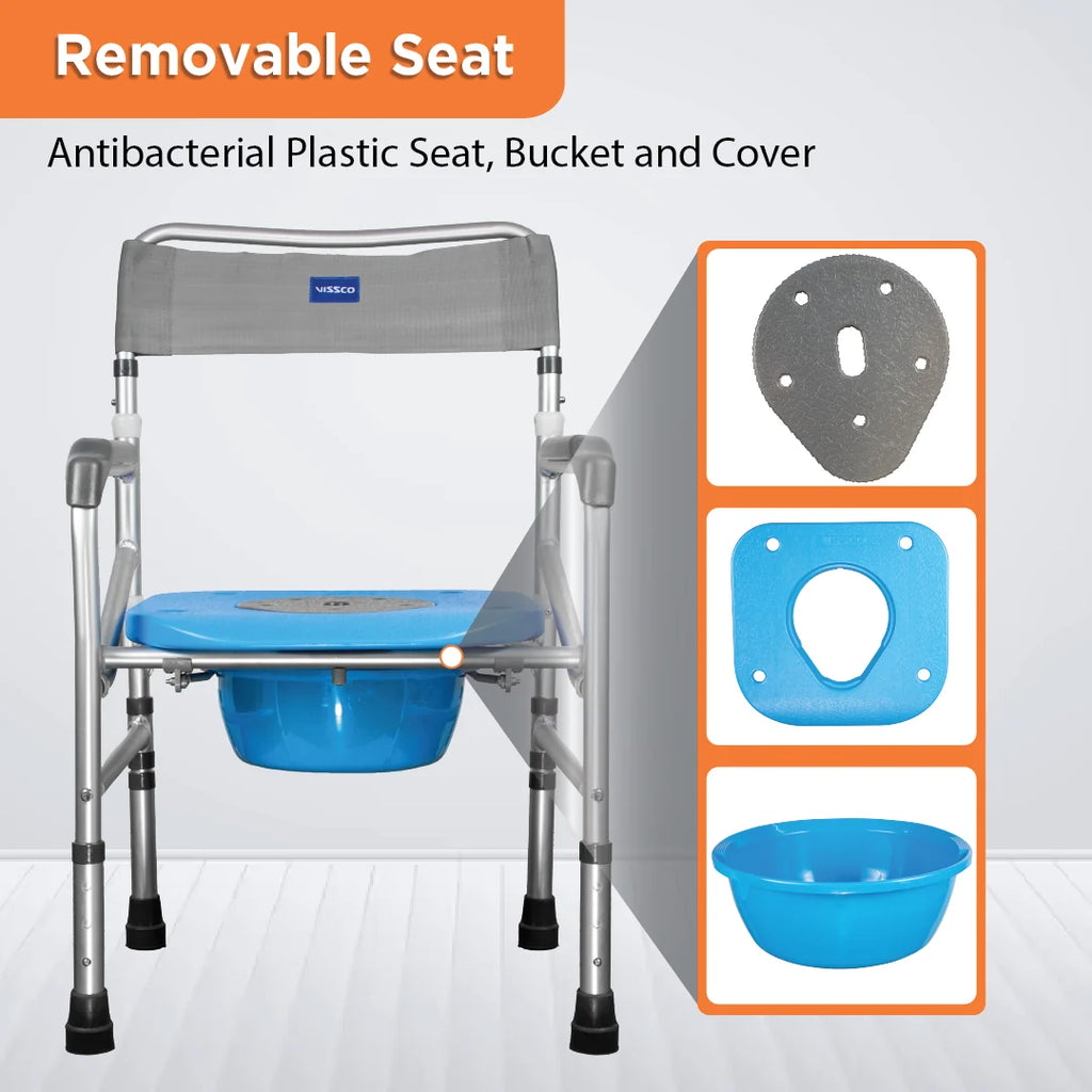 3-in-1 Foldable Aluminium Commode Shower Chair | Height Adjustable Toilet & Bath Chair