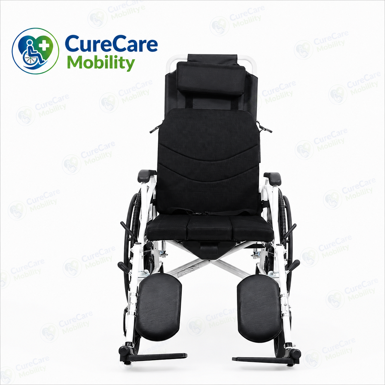 Reclining Commode Wheelchair with U Cut Seat, Food Tray & Adjustable Leg Support