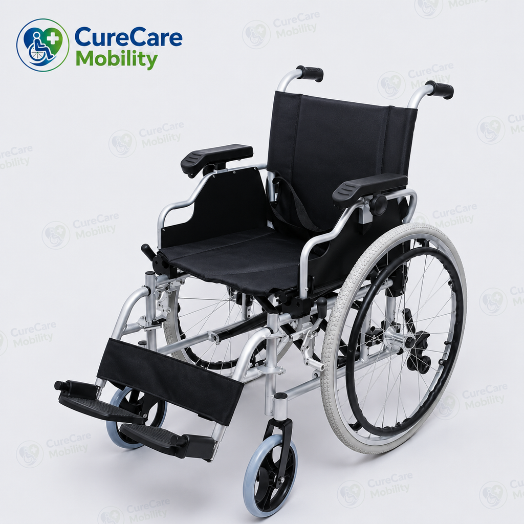 Lightweight Foldable Aluminium Wheelchair with Flip-Up Armrest & Detachable Footrest