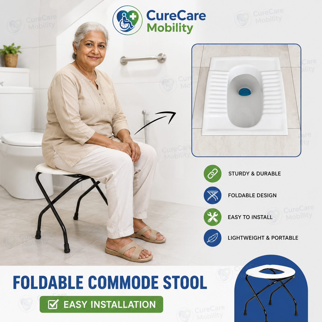 Foldable Commode Toilet Stool for Indian Toilets | Portable Toilet Support Stool | 80 kg Capacity