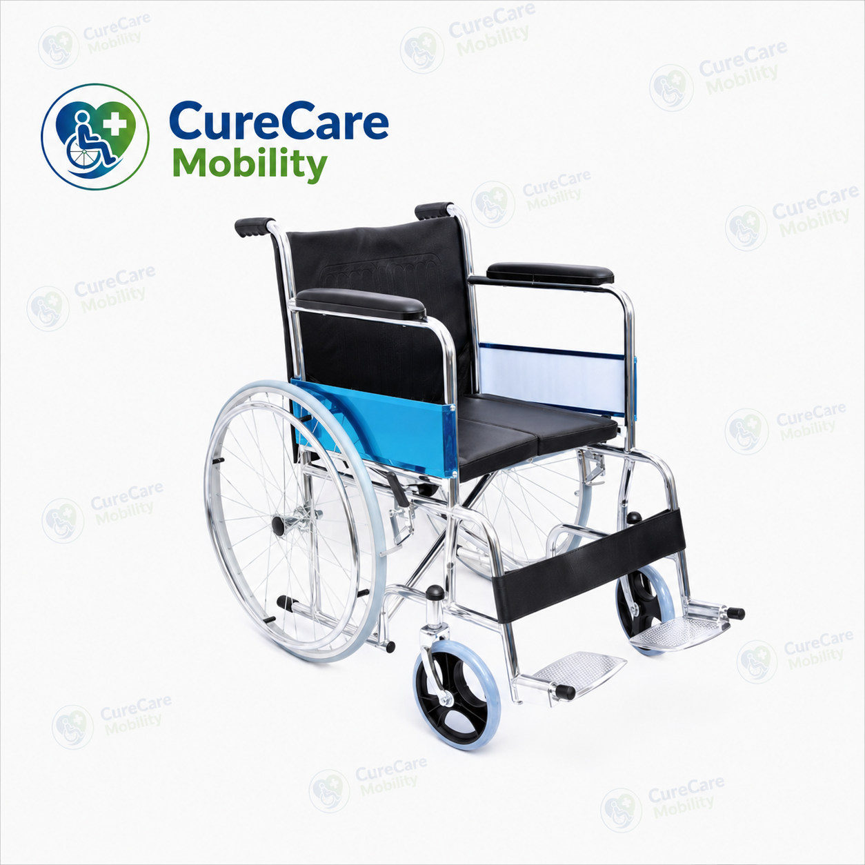 Hard Cushion Seat Wheelchair - Foldable Chrome Steel Manual Wheelchair