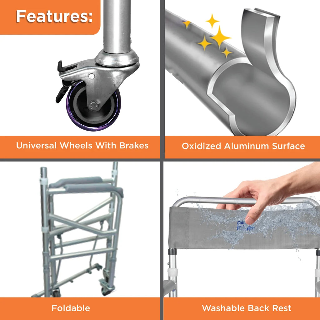 3-in-1 Foldable Commode Shower Chair with Castors | Height Adjustable Bath & Toilet Chair