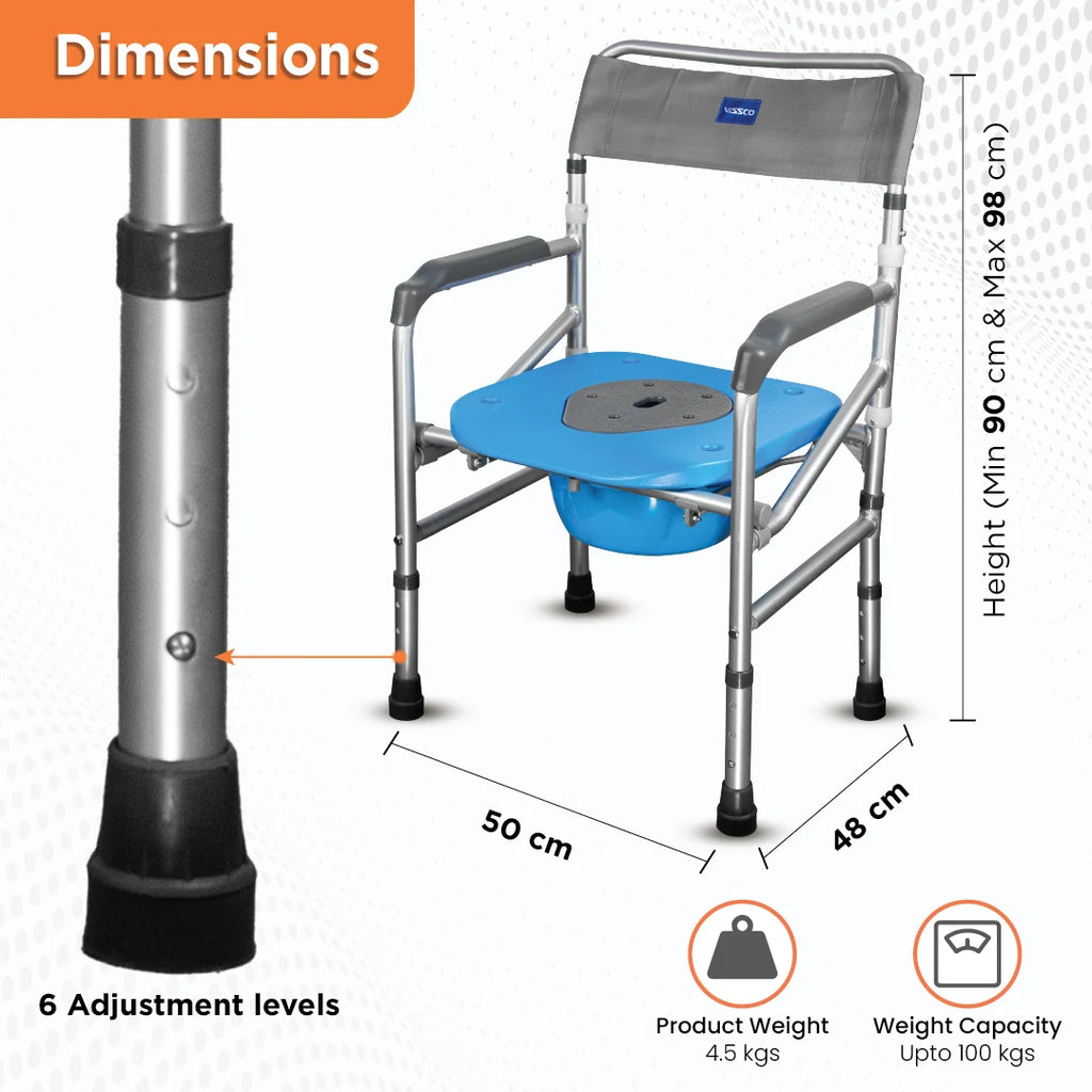 3-in-1 Foldable Aluminium Commode Shower Chair | Height Adjustable Toilet & Bath Chair