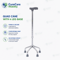 Adjustable Quadripod Walking Stick | 4 Leg Aluminium Walking Cane