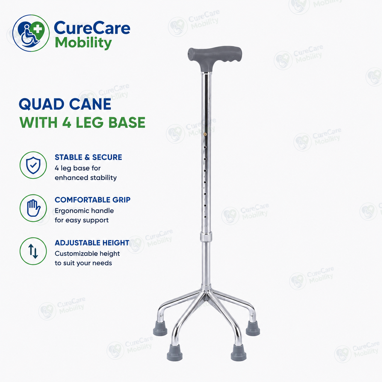 Adjustable Quadripod Walking Stick | 4 Leg Aluminium Walking Cane