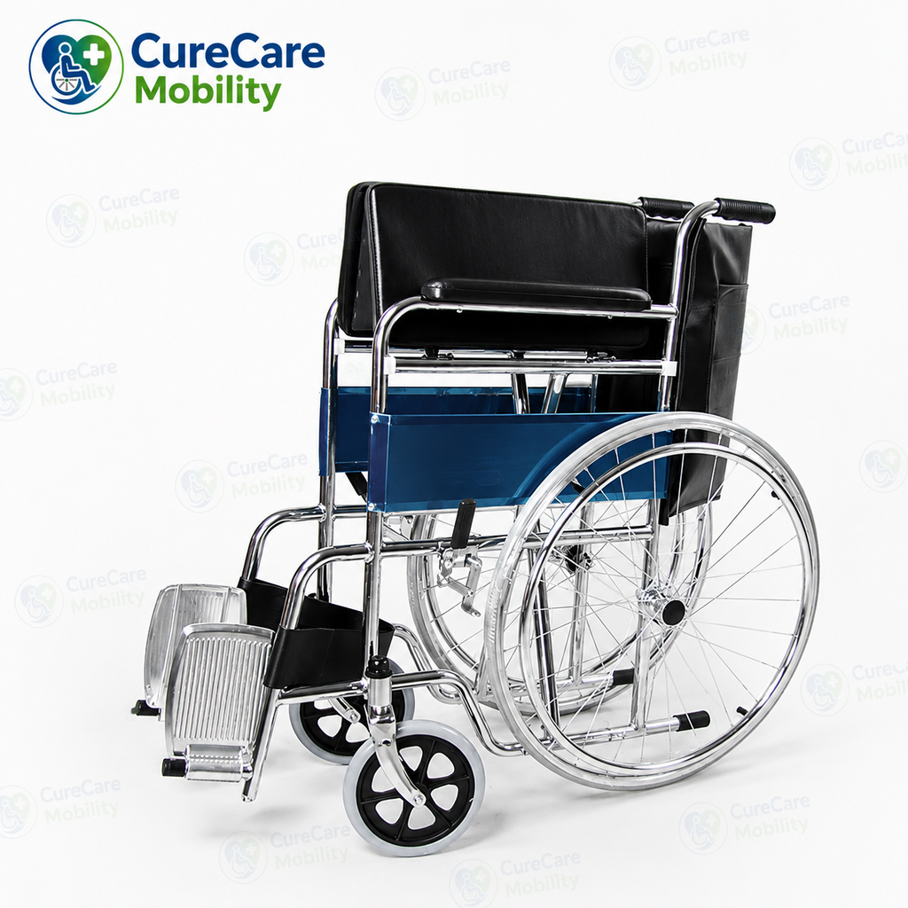 Hard Cushion Seat Wheelchair - Foldable Chrome Steel Manual Wheelchair