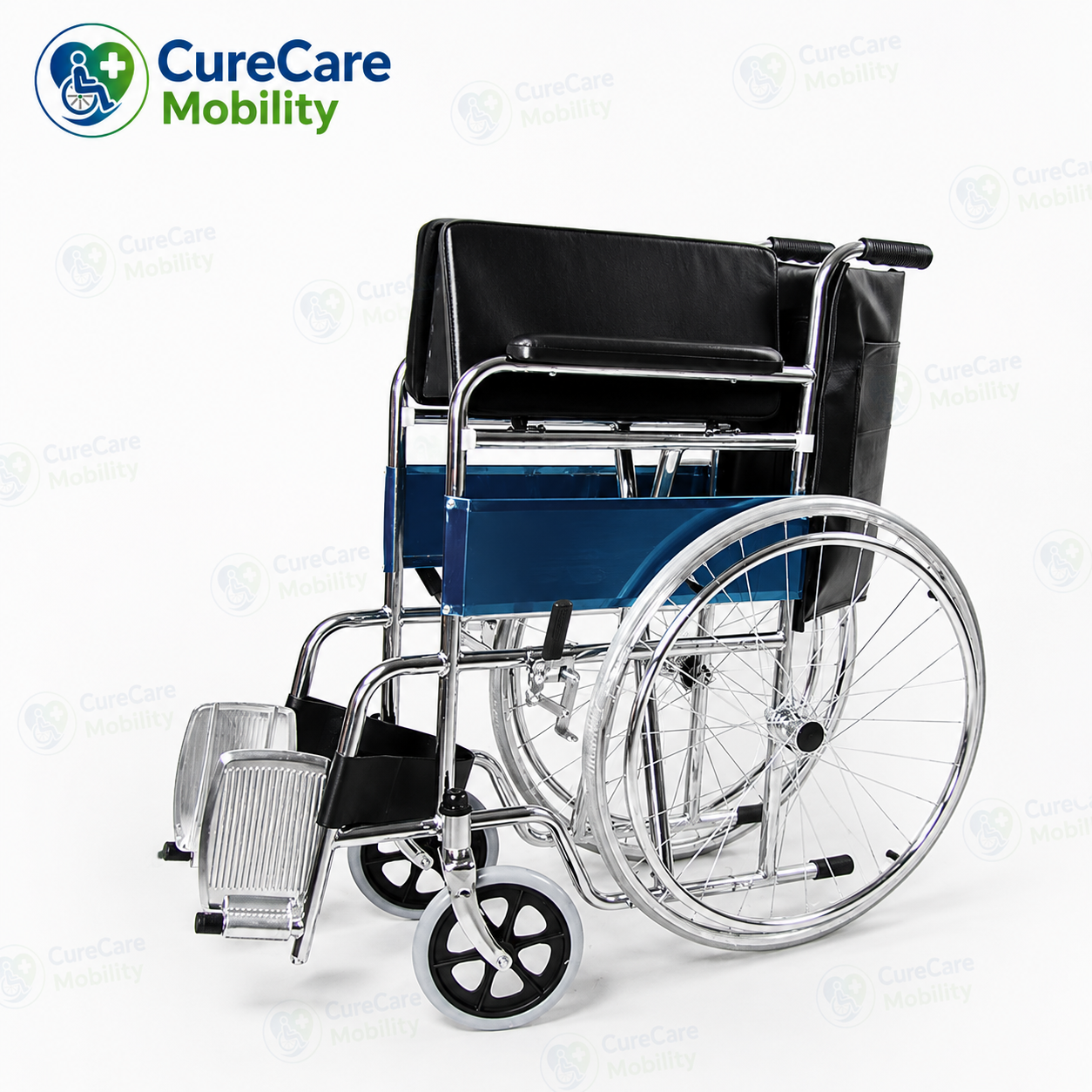 Hard Cushion Seat Wheelchair - Foldable Chrome Steel Manual Wheelchair