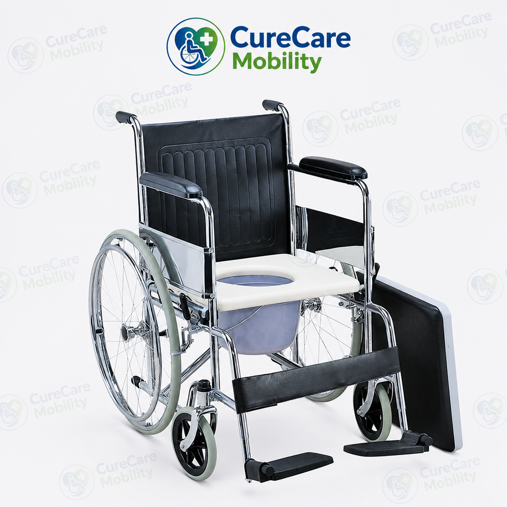 Self propelled foldable commode wheelchair With Removable bucket