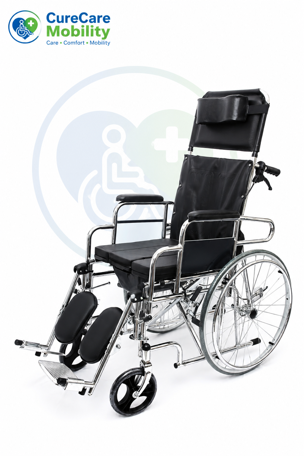 Reclining U Cut Commode Wheelchair
180° Reclining | U Cut Seat | Detachable Armrest & Legrest