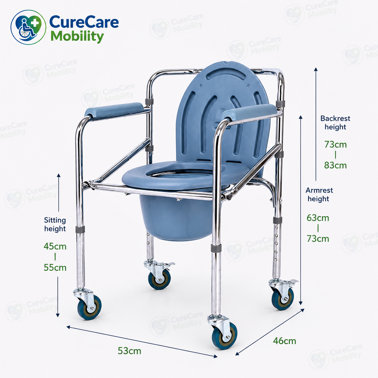 Height Adjustable Foldable Commode Chair with Wheels | Multipurpose Portable Toilet Chair
