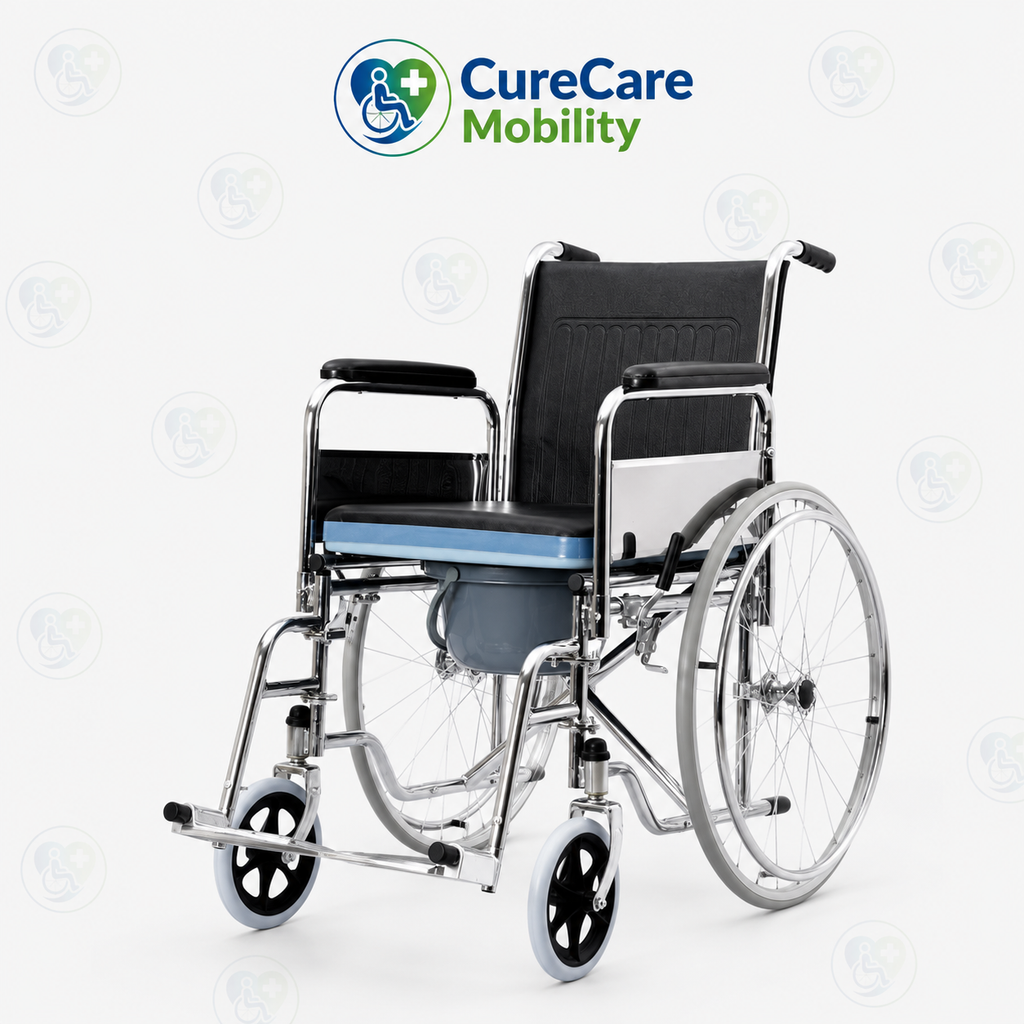 Self propelled foldable commode wheelchair With Removable bucket