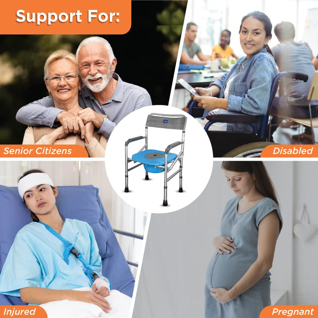 3-in-1 Foldable Aluminium Commode Shower Chair | Height Adjustable Toilet & Bath Chair