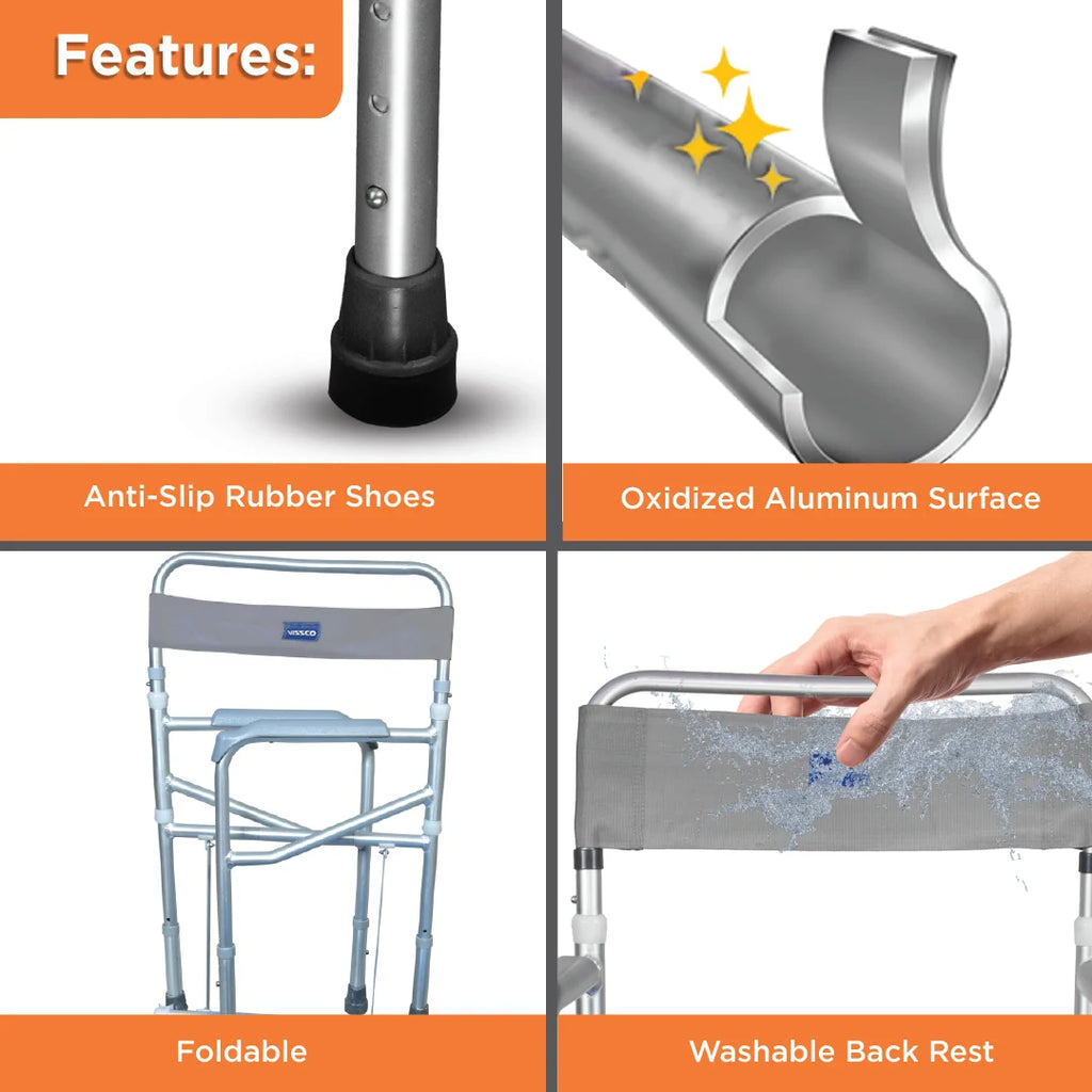3-in-1 Foldable Aluminium Commode Shower Chair | Height Adjustable Toilet & Bath Chair