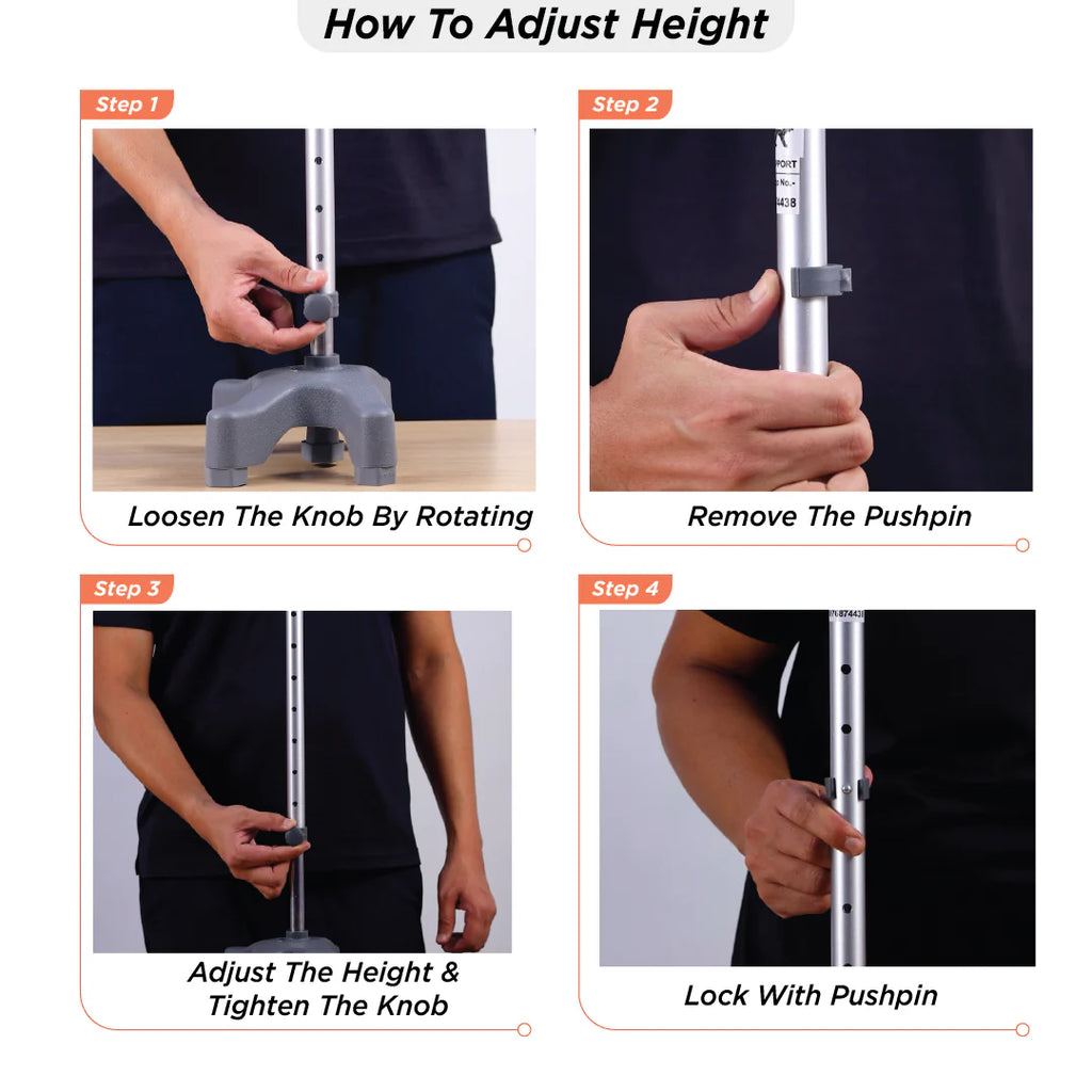Vissco L-Shape Quadripod Walking Stick | Aluminium 4 Leg Walking Stick